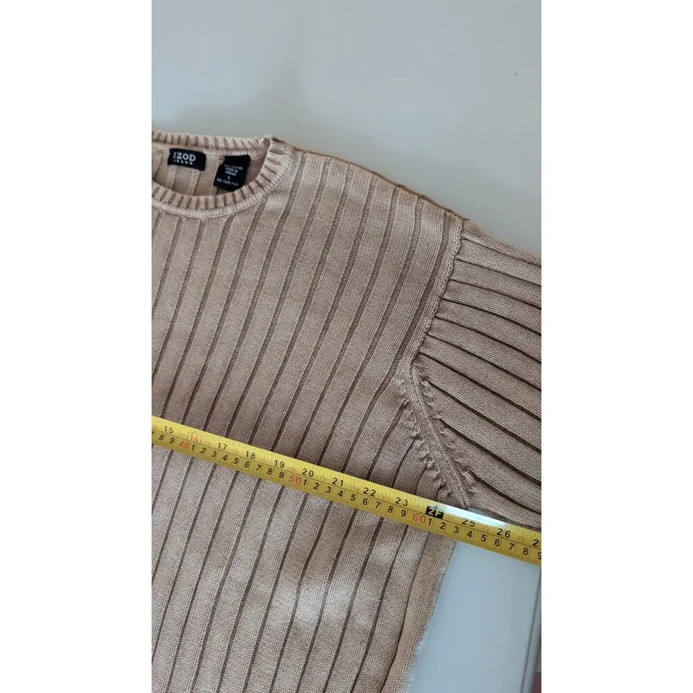 Vintage Izod Jeans Tan Chunky Cable Knit Fisherman Sweter minimalist neutral